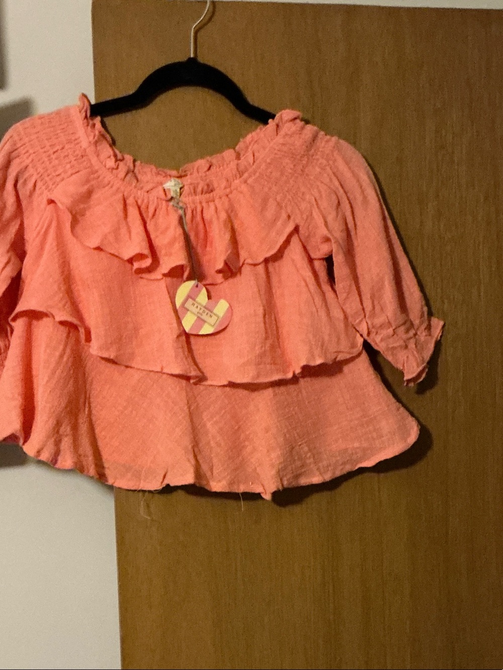 Girls Hayden Coral Ruffle Peasant Top
